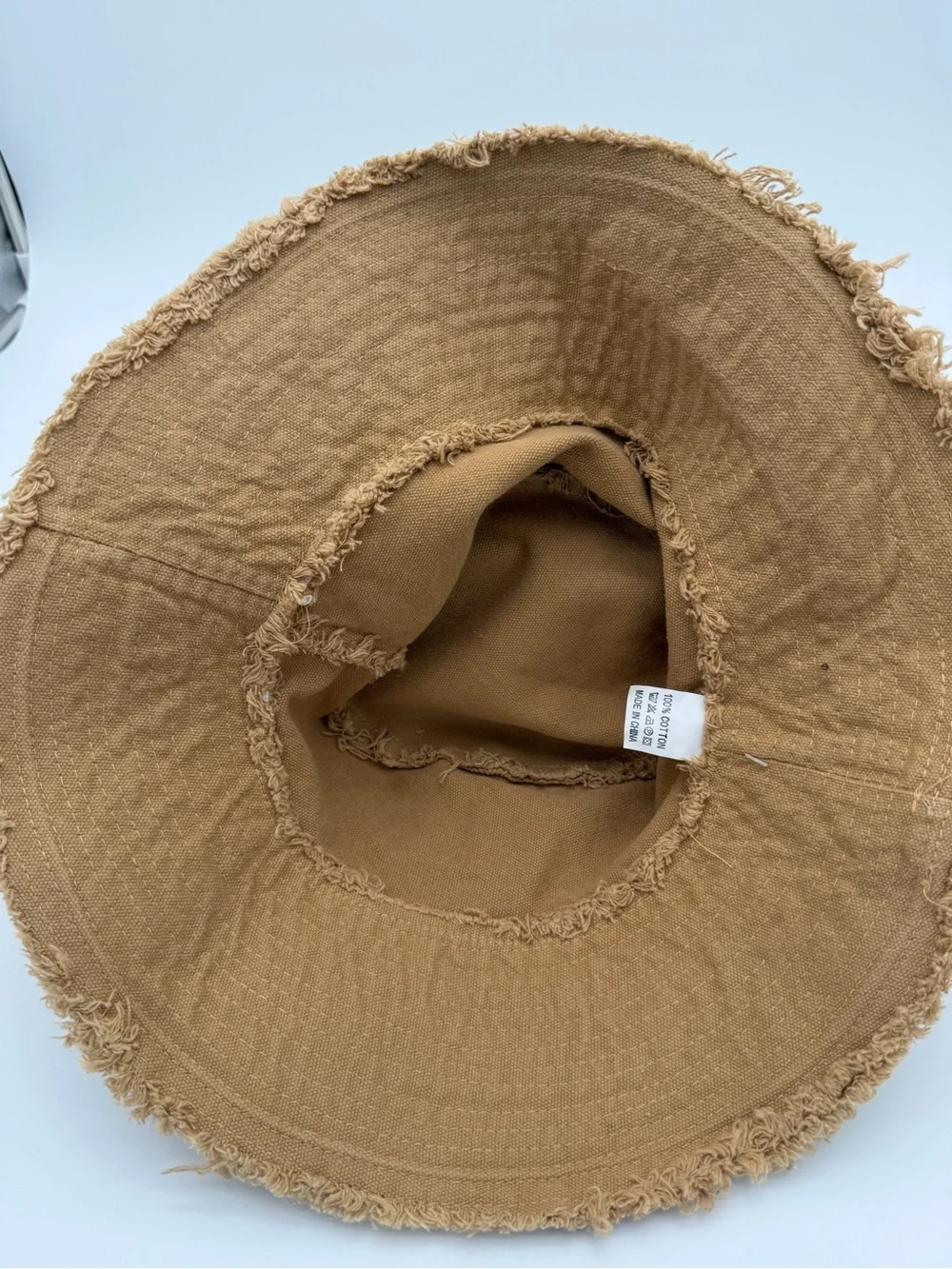 Women’s Embellished rhinestones LA Frayed denim bucket Sun Hat - Tan